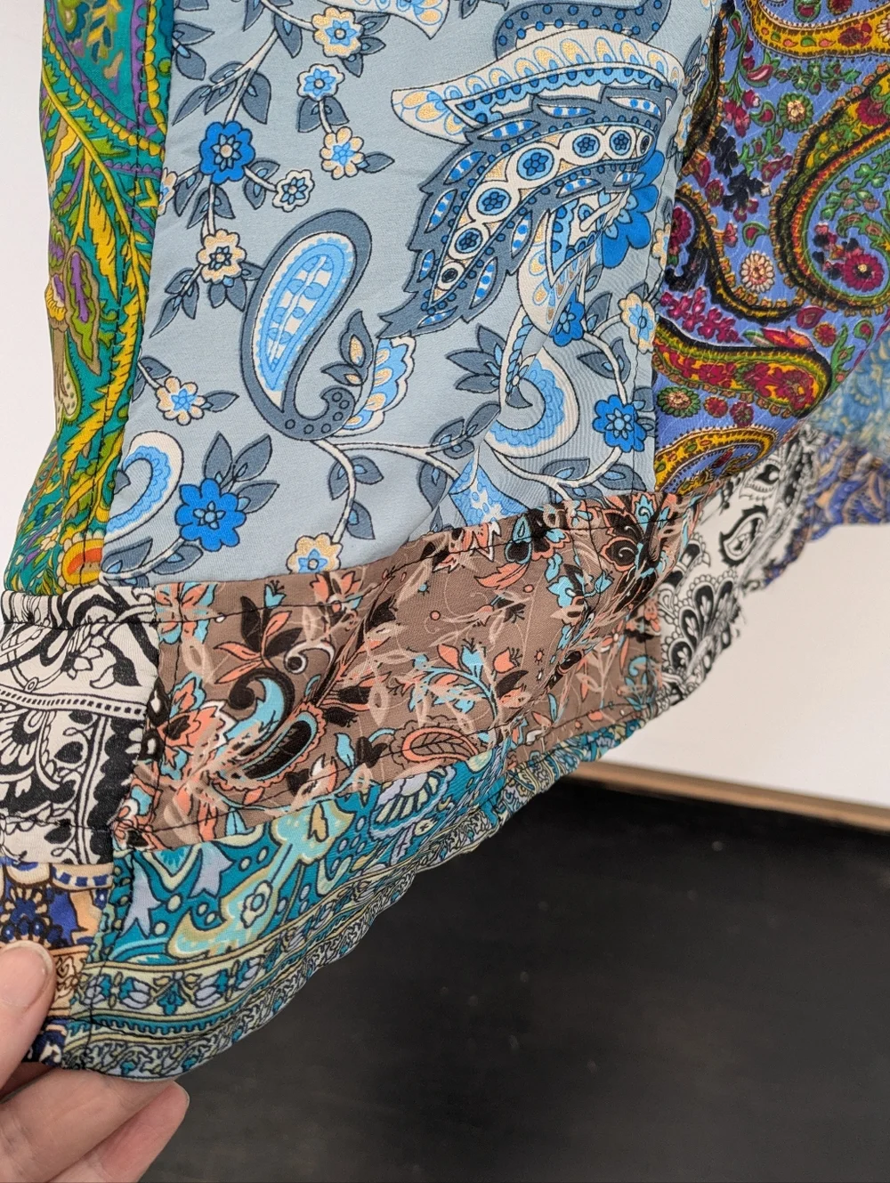 Silk Wrap Tie Patchwork Skirt